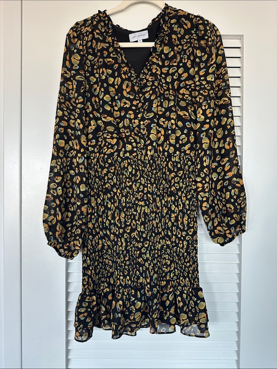Lost + Wander Dresses & Skirts - Lost + Wander Black Mini Dress with Gold and Tan Leopard Print